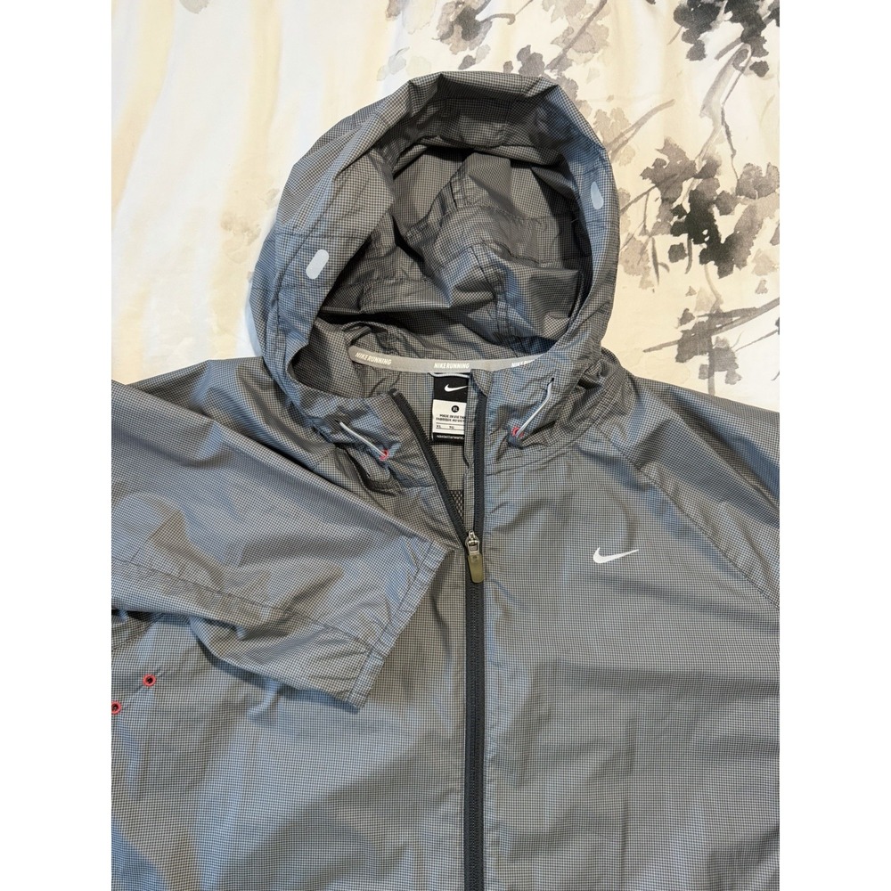 Vintage 90s Y2K Nike Running Windbreaker Jacket Micro Check Reflective Hooded